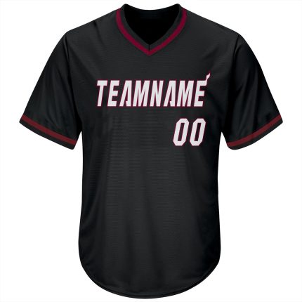 Personalized Black Maroon Throwback Rib-Knit Baseball Jersey Shirt Personalized Black White-Maroon Throwback Rib-Knit Baseball