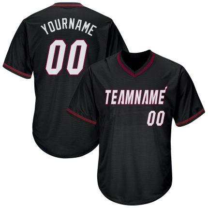 Personalized Black Maroon Throwback Rib-Knit Baseball Jersey Shirt Personalized Black White-Maroon Throwback Rib-Knit Baseball