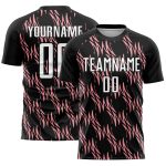 Personalized Abstract Wave Soccer Jersey - Black White Medium Pink Sublimation Uniform Personalized Black White-Medium Pink