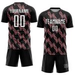 Custom Name and Number Soccer Jersey - Personalized Abstract Wave Design in Black, White, and Medium Pink Personalized Black