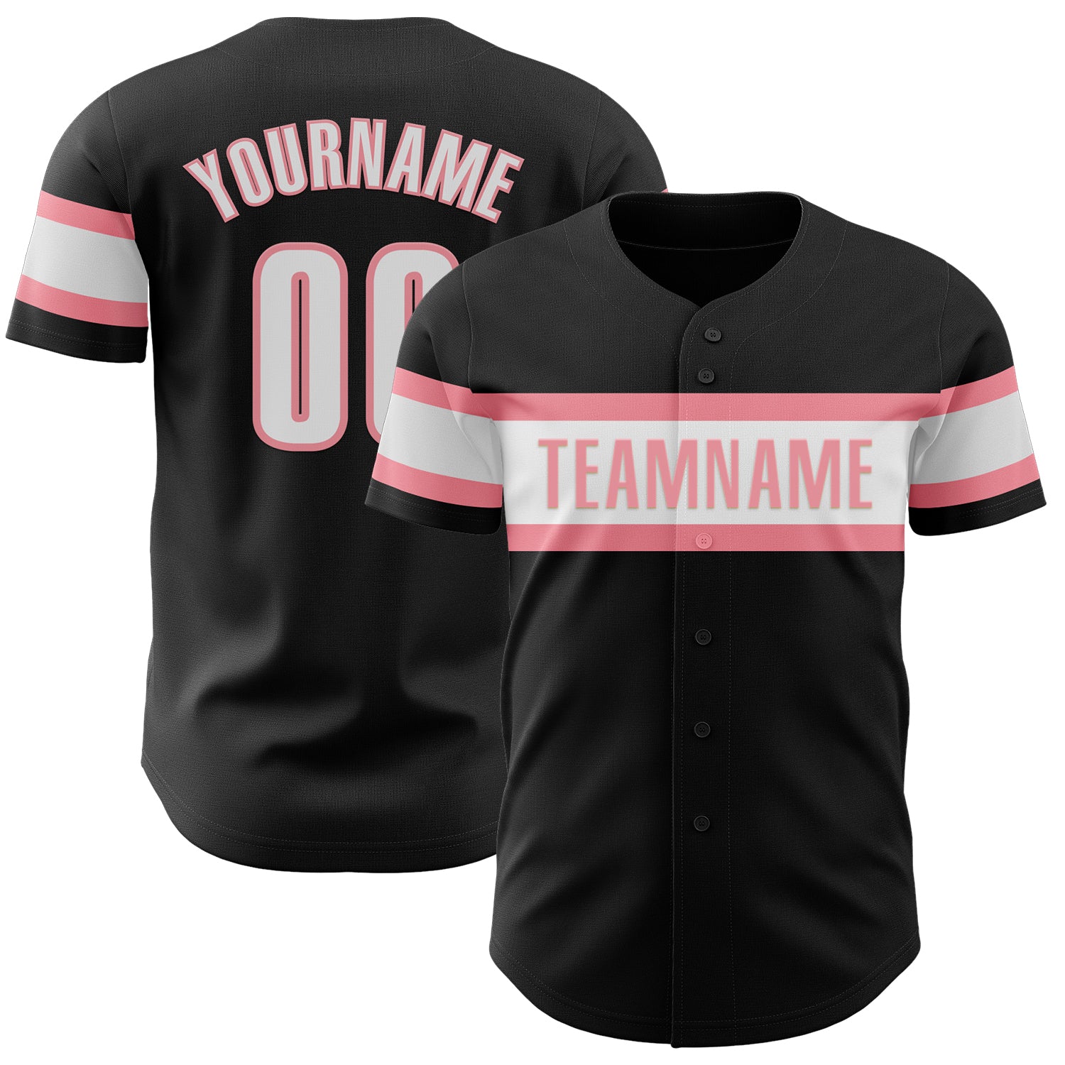 Custom Name and Number Personalized Baseball Jersey - Medium Pink, Black & White Team Style Personalized Black White-Medium