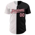 Customized Black and White Medium Pink Pinstripe Baseball Jersey with Team Name and Number Personalized Black White-Medium