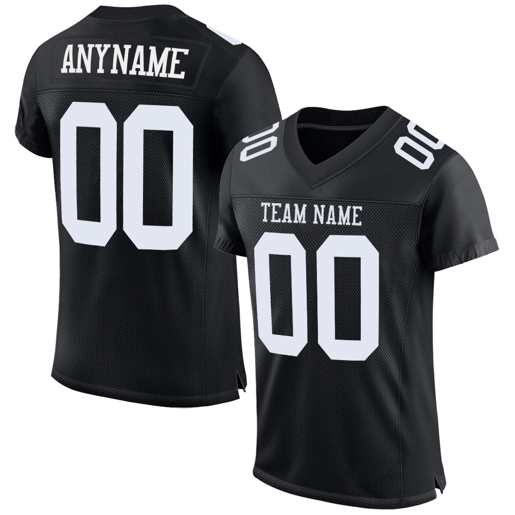 Personalized Black and White Authentic Football Jersey - Custom Mesh Design Personalized Black White Mesh Authentic Football