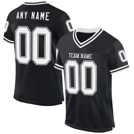 Personalized Authentic Throwback Football Jersey in Black and White Mesh Personalized Black White Mesh Authentic Throwback