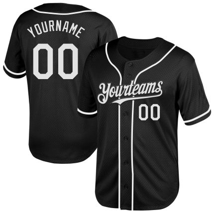 Custom Black and White Mesh Throwback Baseball Jersey for Adults and Kids Personalized Black White Mesh Throwback Baseball