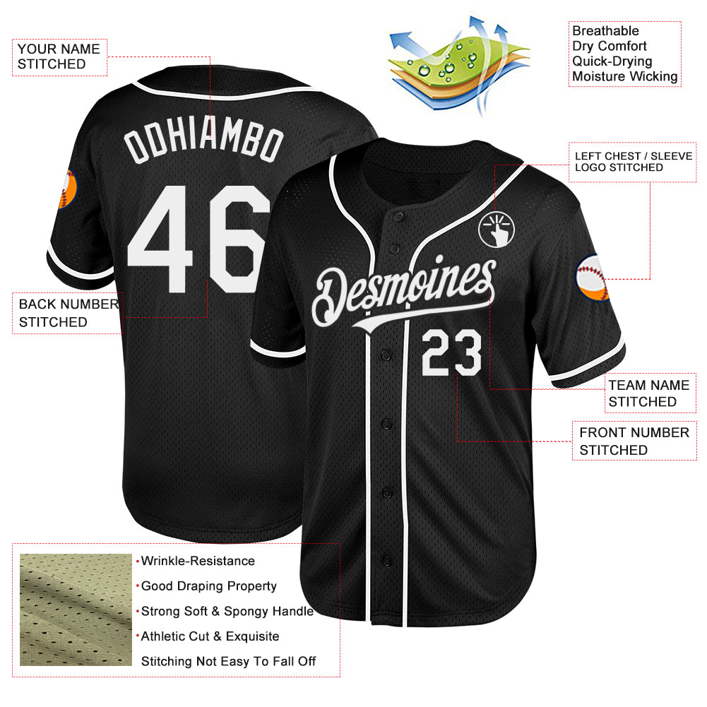 Custom Black and White Mesh Throwback Baseball Jersey for Adults and Kids Personalized Black White Mesh Throwback Baseball - Image 3