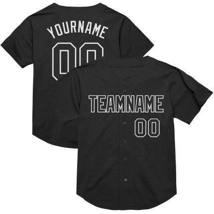 Personalized Black and White Baseball Jersey Throwback Style for Men, Women, Kids - Custom Mesh Design Personalized Black