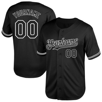 Customizable Black and White Throwback Baseball Jersey - Personalized Classic Sports Apparel Personalized Black White Mesh