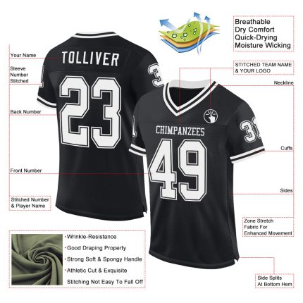Personalized Black White Throwback Football Jersey Mesh Design 2 Personalized Black White Mesh Throwback Football Jersey