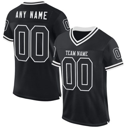 Custom Black and White Throwback Football Jersey - Personalized Sports Apparel Personalized Black White Mesh Throwback Football