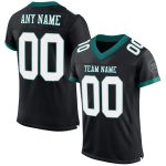 Custom Black White Midnight Green Football Jersey with Personalized Name and Number - Authentic Mesh Team Gear Personalized