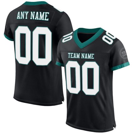 Custom Black White Midnight Green Football Jersey with Personalized Name and Number - Authentic Mesh Team Gear Personalized