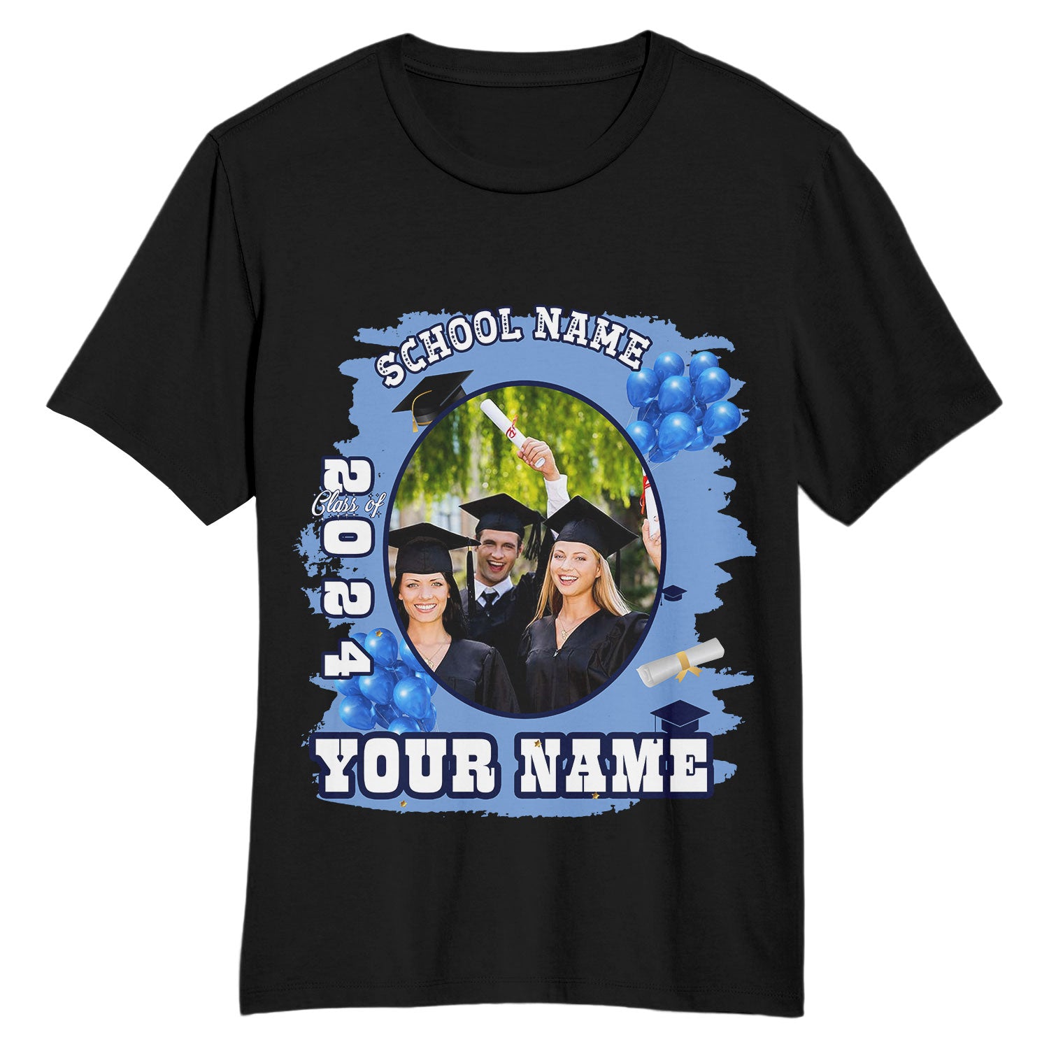 Custom Graduation Performance T-Shirt with Name and Number - 3D Black White Navy Design Personalized Black White-Navy 3D