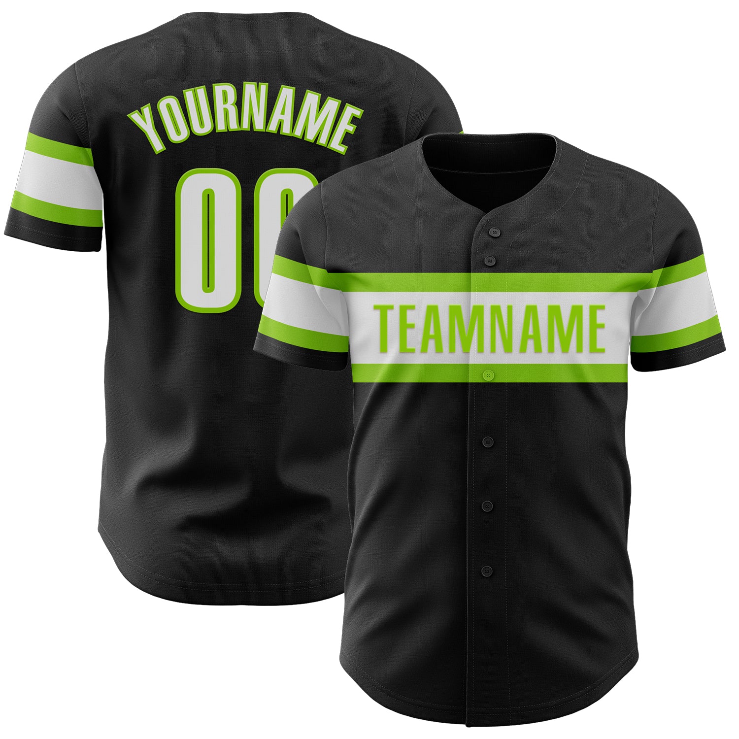 Custom Team Baseball Jersey with Personalized Name and Number in Black White and Neon Green Personalized Black White-Neon