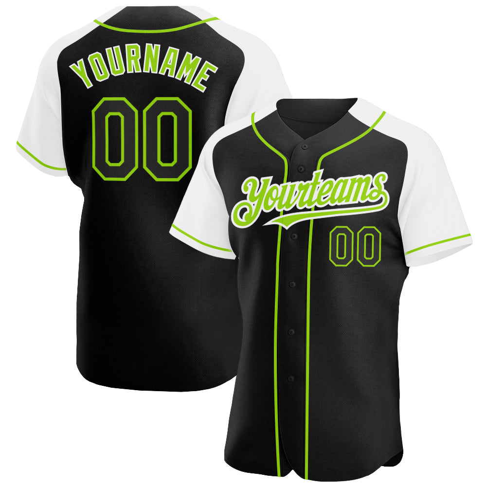 Custom Name Number Black White Neon Green Baseball Jersey Authentic Raglan Sleeves Personalized Team Apparel Personalized