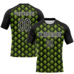 Personalized Neon Green Geometric Shape Volleyball Uniform Jersey Black White Sublimation Personalized Black White-Neon Green