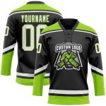 Personalized Neon Green Hockey Lace Neck Jersey - Black and White Design Personalized Black White-Neon Green Hockey Lace