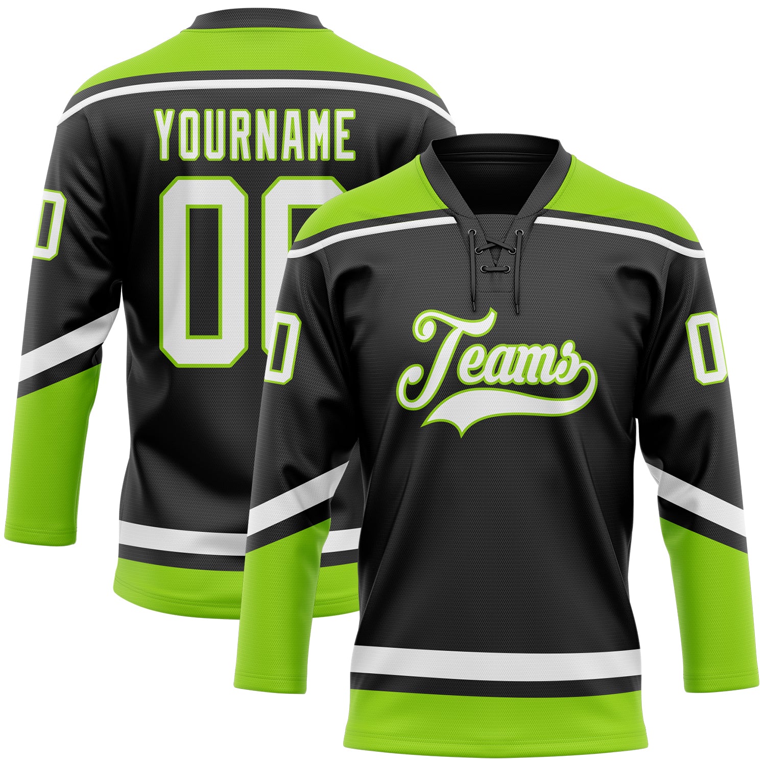 Custom Black White Neon Green Hockey Jersey with Personalized Name & Number - Team Apparel Personalized Black White-Neon