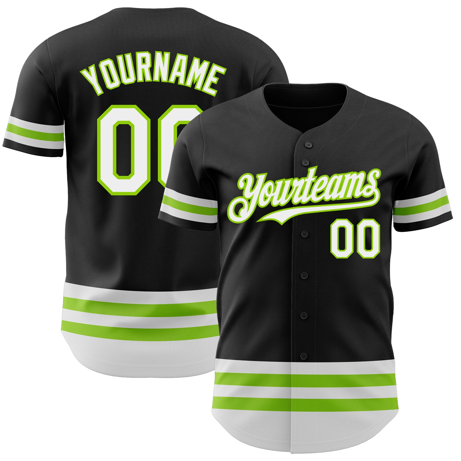 Custom Black White Neon Green Baseball Jersey with Personalized Name and Number - Authentic Team Gear Personalized Black