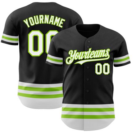 Personalized Black White Neon Green Line Baseball Jersey for Men and Women Personalized Black White-Neon Green Line Baseball