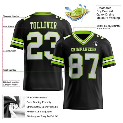 Personalized Mesh Football Jersey in Black White and Neon Green - Authentic Design Personalized Black White-Neon Green Mesh