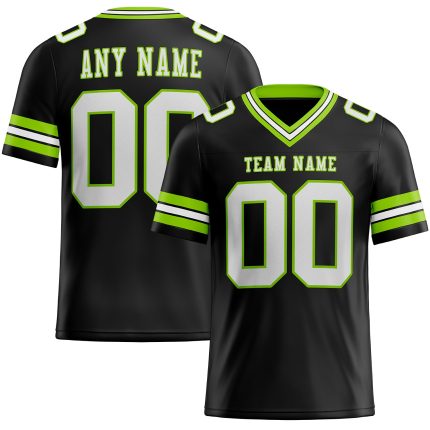 Personalized Mesh Football Jersey in Black White and Neon Green - Authentic Design Personalized Black White-Neon Green Mesh