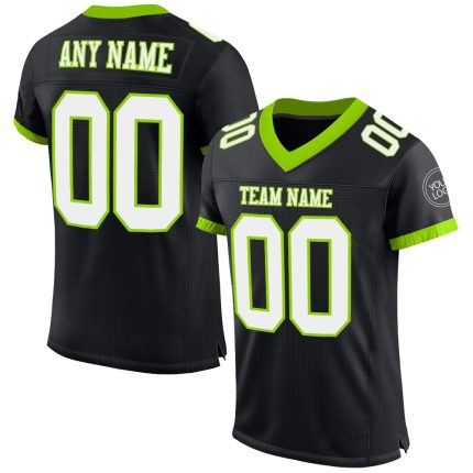 Personalized Neon Green Mesh Football Jersey | Black White Team Colors Personalized Black White-Neon Green Mesh Football