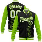 Personalized Music Festival 3D Pattern Bomber Jacket Custom Name Number Black White Neon Green Full-Snap Varsity Letterman
