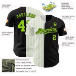 Personalized Black White Neon Green Pinstripe Baseball Jersey - Authentic Split Design Personalized Black White-Neon Green