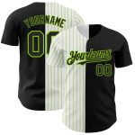 Custom Name Number Baseball Jersey - Personalized Black White Neon Green Pinstripe Authentic Fashion Personalized Black White-Neon