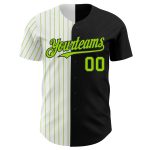 Personalized Black White Neon Green Pinstripe Baseball Jersey - Authentic Split Design Personalized Black White-Neon Green