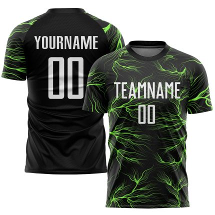 Personalized Sublimation Soccer Jersey Black White Neon Green - Custom Sport Uniform 2 Personalized Black White-Neon Green