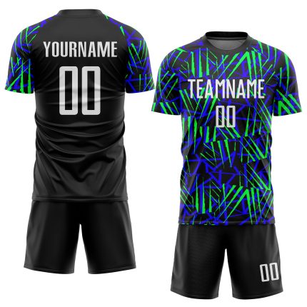 Personalized Neon Green Black White Sublimation Soccer Jersey - Custom Uniform Personalized Black White-Neon Green Sublimation