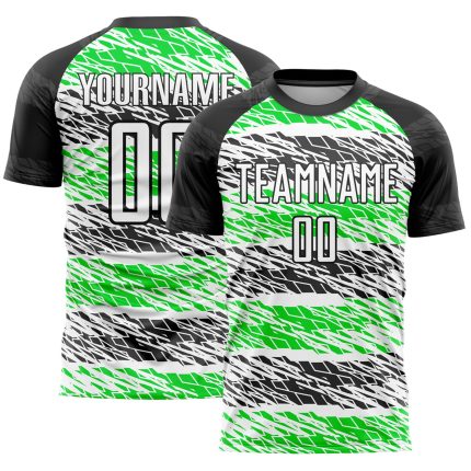 Personalized Sublimation Soccer Jersey in Black, White, and Neon Green - Custom Uniform 4 Personalized Black White-Neon Green