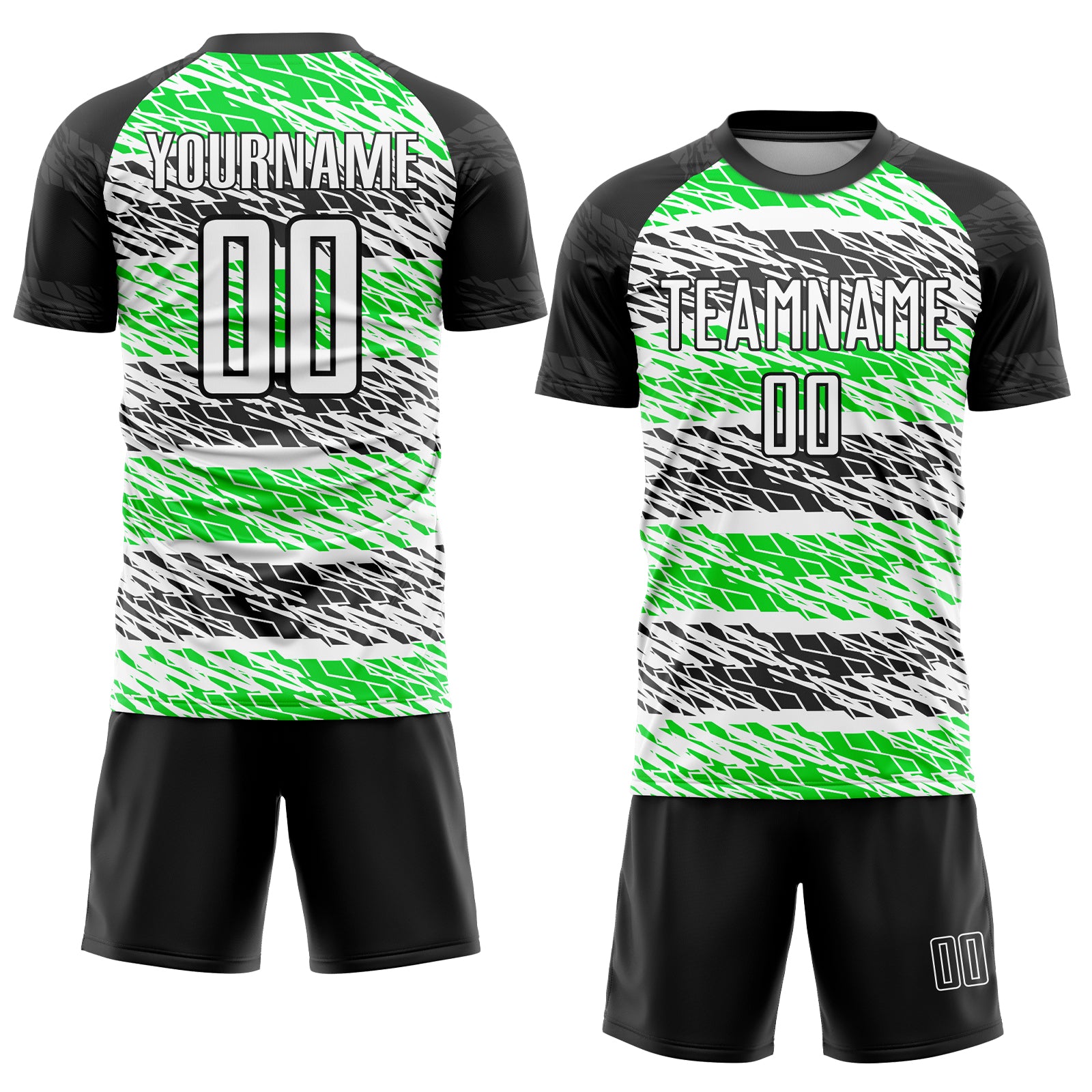Personalized Sublimation Soccer Jersey in Black, White, and Neon Green - Custom Uniform 4 Personalized Black White-Neon Green - Image 2