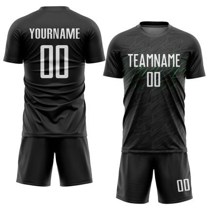 Personalized Neon Green Black White Soccer Jersey Uniform for Kids and Adults Personalized Black White-Neon Green Sublimation