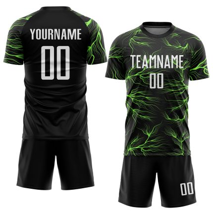 Personalized Neon Green Black White Sublimation Soccer Jersey Uniform Personalized Black White-Neon Green Sublimation Soccer