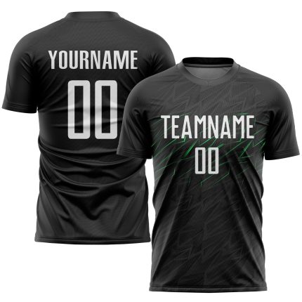 Personalized Neon Green Black White Soccer Jersey Uniform for Kids and Adults Personalized Black White-Neon Green Sublimation