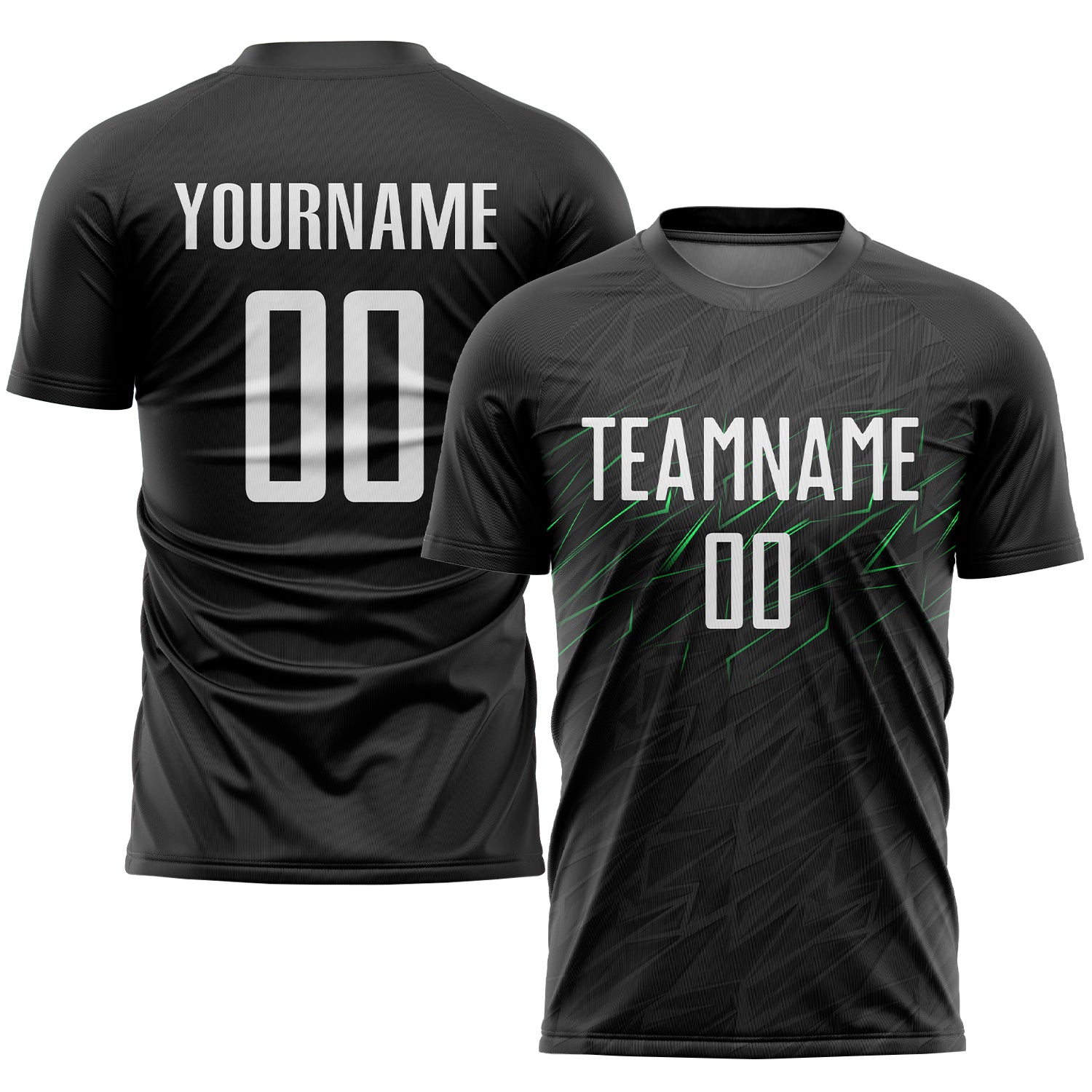 Custom Sublimation Soccer Jersey with Personalized Name and Number - Black White Neon Green Team Uniform Personalized Black