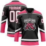 Custom Name Number Hockey Jersey Black White Neon Pink Lace Neck Personalized Team Apparel Personalized Black White-Neon