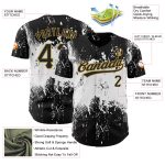 Personalized 3D Abstract Splatter Grunge Art Baseball Jersey in Black White Old Gold Personalized Black White-Old Gold 3D