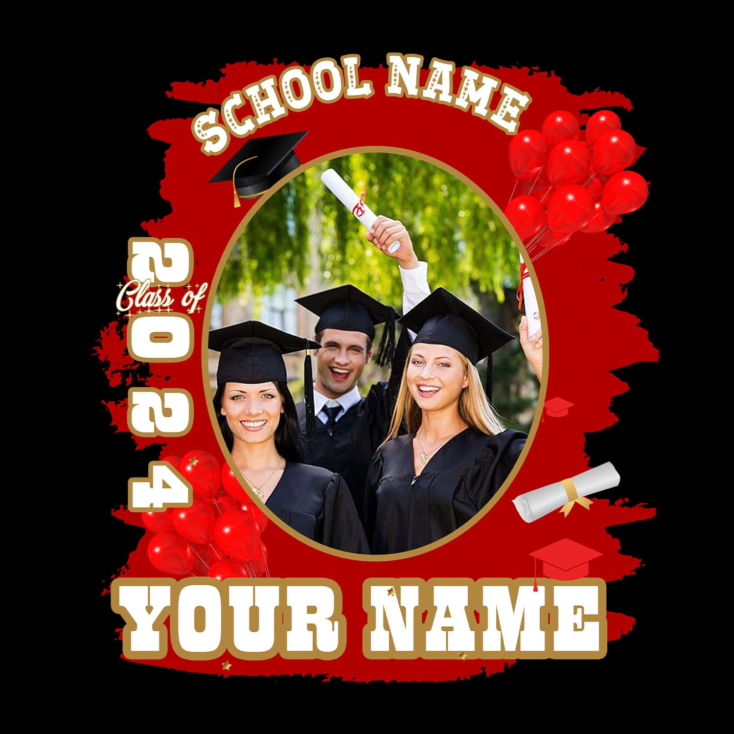 Personalized 3D Graduation T-Shirt in Black, White, and Old Gold - Custom Performance Tee Personalized Black White-Old Gold - Image 4
