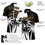 Personalized 3D Hawaii Coconut Trees Golf Polo Shirt - Black White Old Gold Performance Personalized Black White-Old Gold