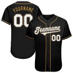 Custom Name and Number Authentic Baseball Jersey - Personalized Black White and Old Gold Team Shirt Personalized Black White-Old