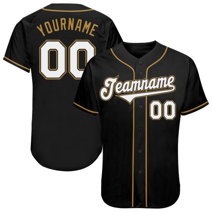 Custom Name and Number Authentic Baseball Jersey - Personalized Black White and Old Gold Team Shirt Personalized Black White-Old
