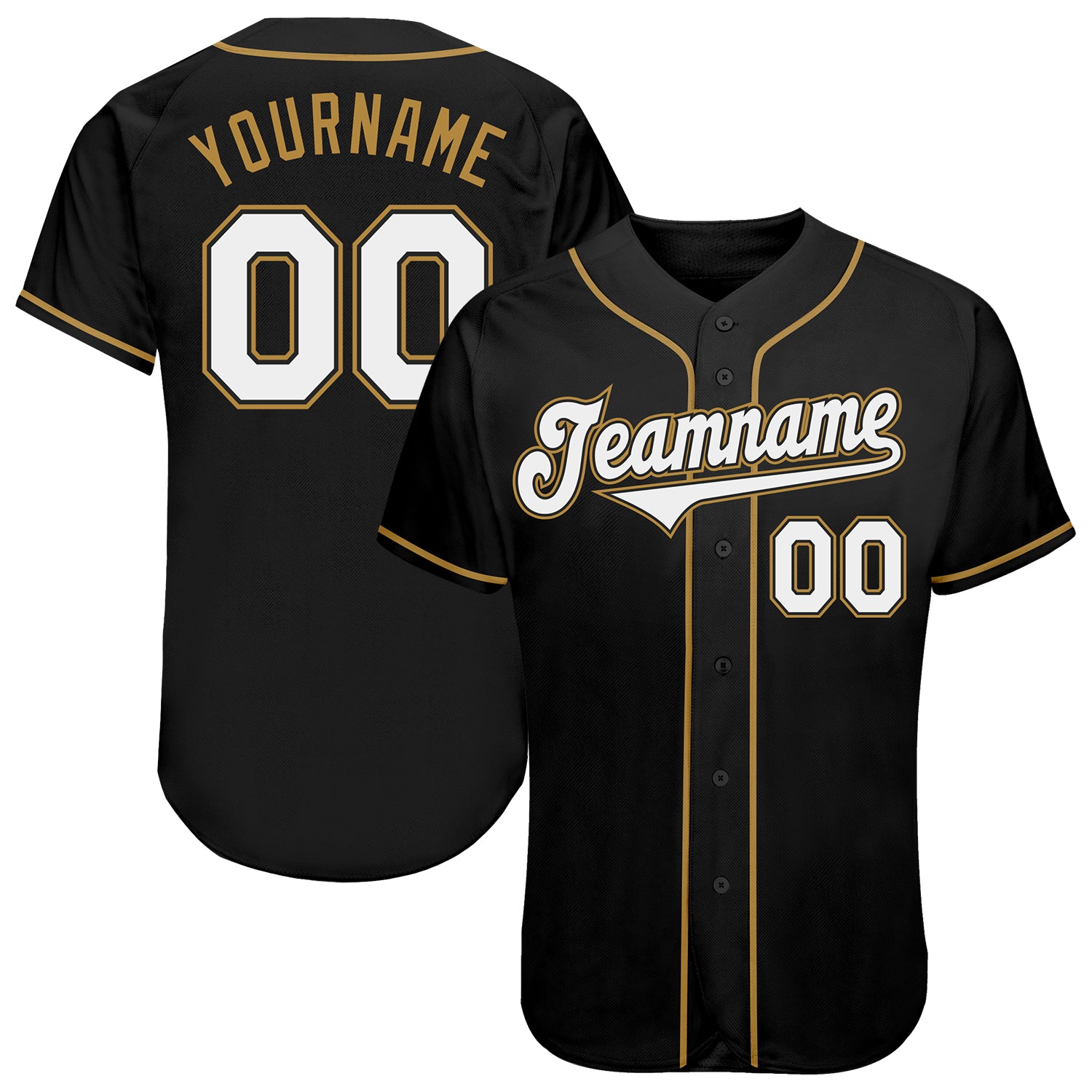 Custom Name and Number Authentic Baseball Jersey - Personalized Black White and Old Gold Team Shirt Personalized Black White-Old