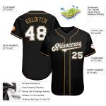 Custom Name and Number Authentic Baseball Jersey - Personalized Black White and Old Gold Team Shirt Personalized Black White-Old