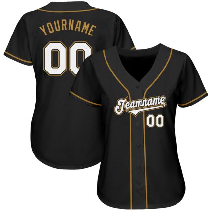 Custom Name and Number Authentic Baseball Jersey - Personalized Black White and Old Gold Team Shirt Personalized Black White-Old