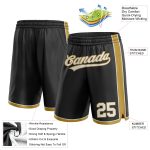 Custom Team Basketball Shorts with Name and Number - Personalized Black White Old Gold Authentic Design Personalized Black