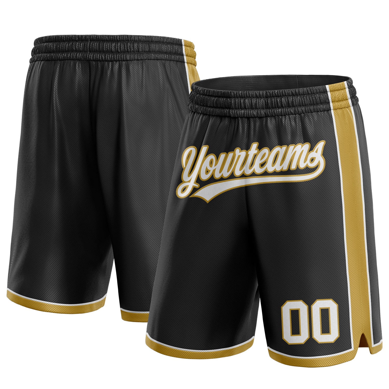 Custom Team Basketball Shorts with Name and Number - Personalized Black White Old Gold Authentic Design Personalized Black